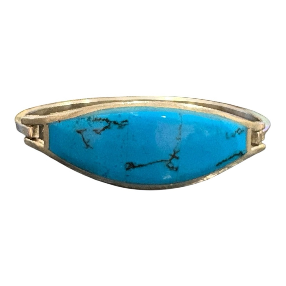 Vintage Alpaca Mexico Bracelet – Turquoise Blue Inlay J12